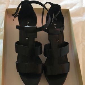 Franco Sarto black wedge sandals with cork heals